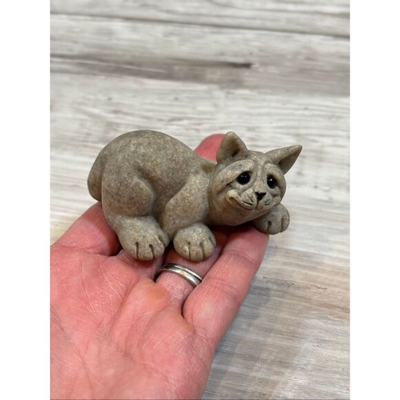 Vintage Quarry Critters Cameron Cat Figurine Second Nature Design Stone Laying - Picture 8 of 11
